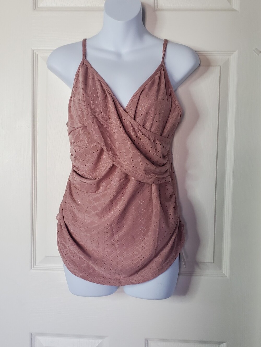 Mauve Eyelet Surplice Camisole Tank Top Wrap Front Summer Festival Summer XL